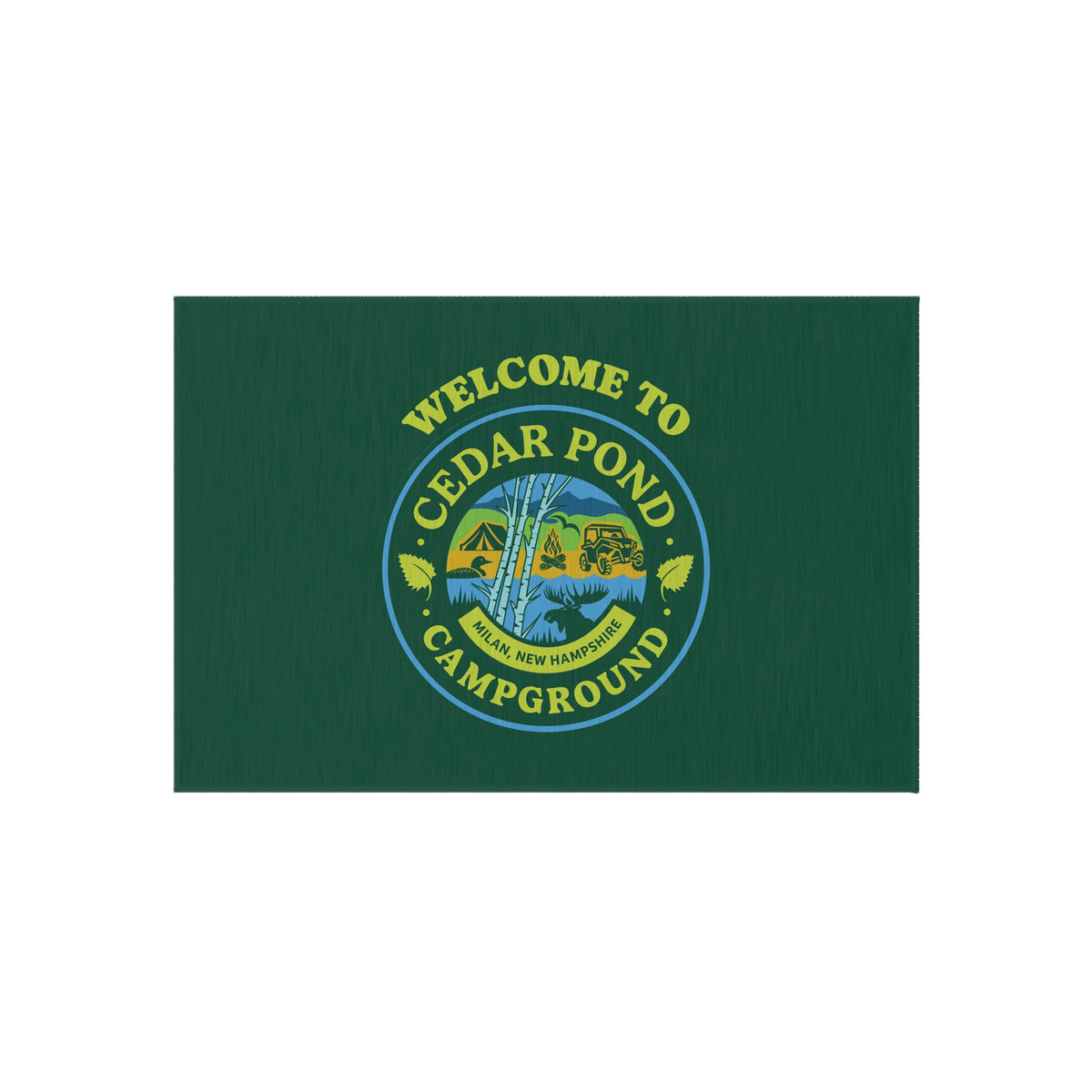 Welcome to Cedar Pond Campground Outdoor Rug — Durable Green Camping Doormat