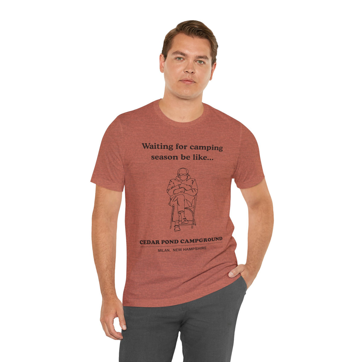 Camping Season Tee — "Waiting for camping season be like..." Cedar Pond Campground Shirt