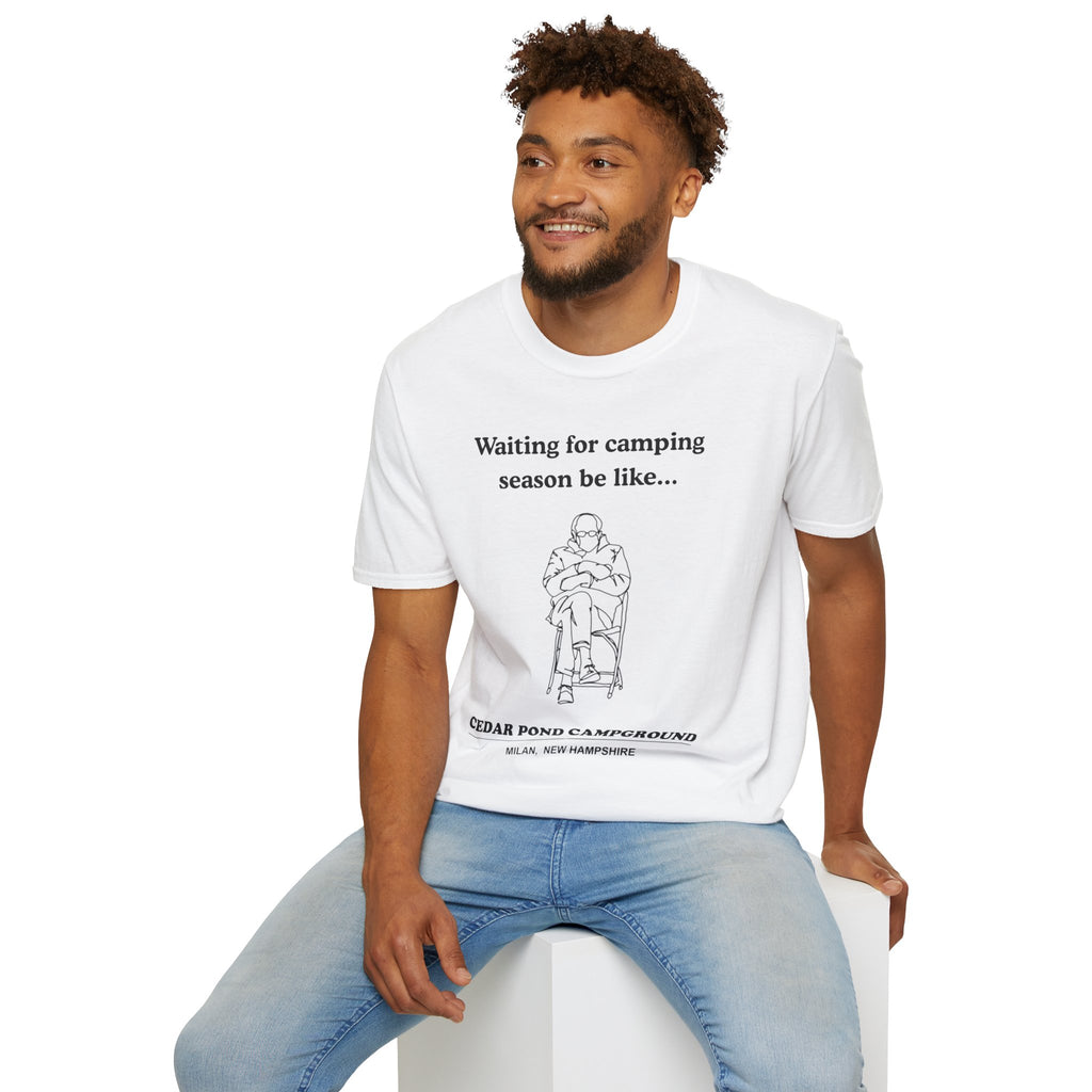 Waiting for Camping Season T-Shirt — Funny Camping Tee with Cozy Chair Graphic