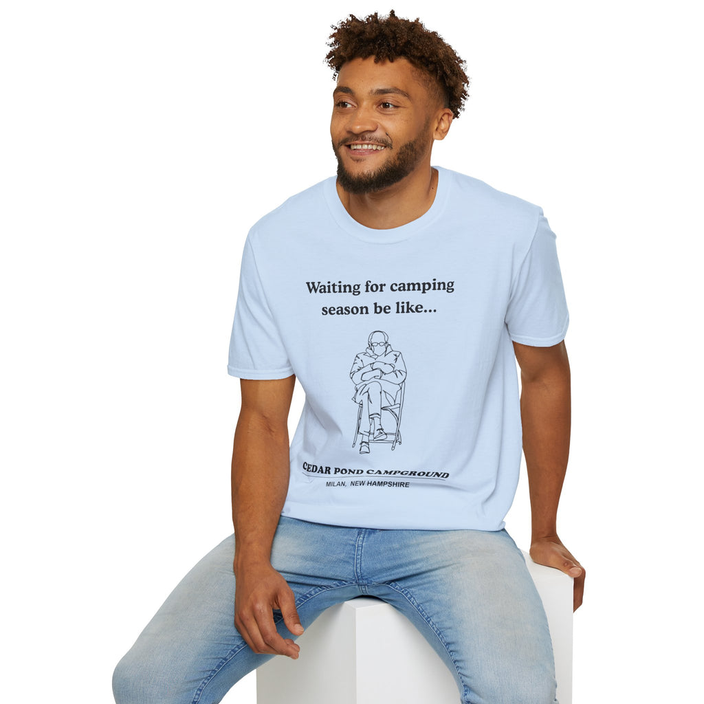 Waiting for Camping Season T-Shirt — Funny Camping Tee with Cozy Chair Graphic