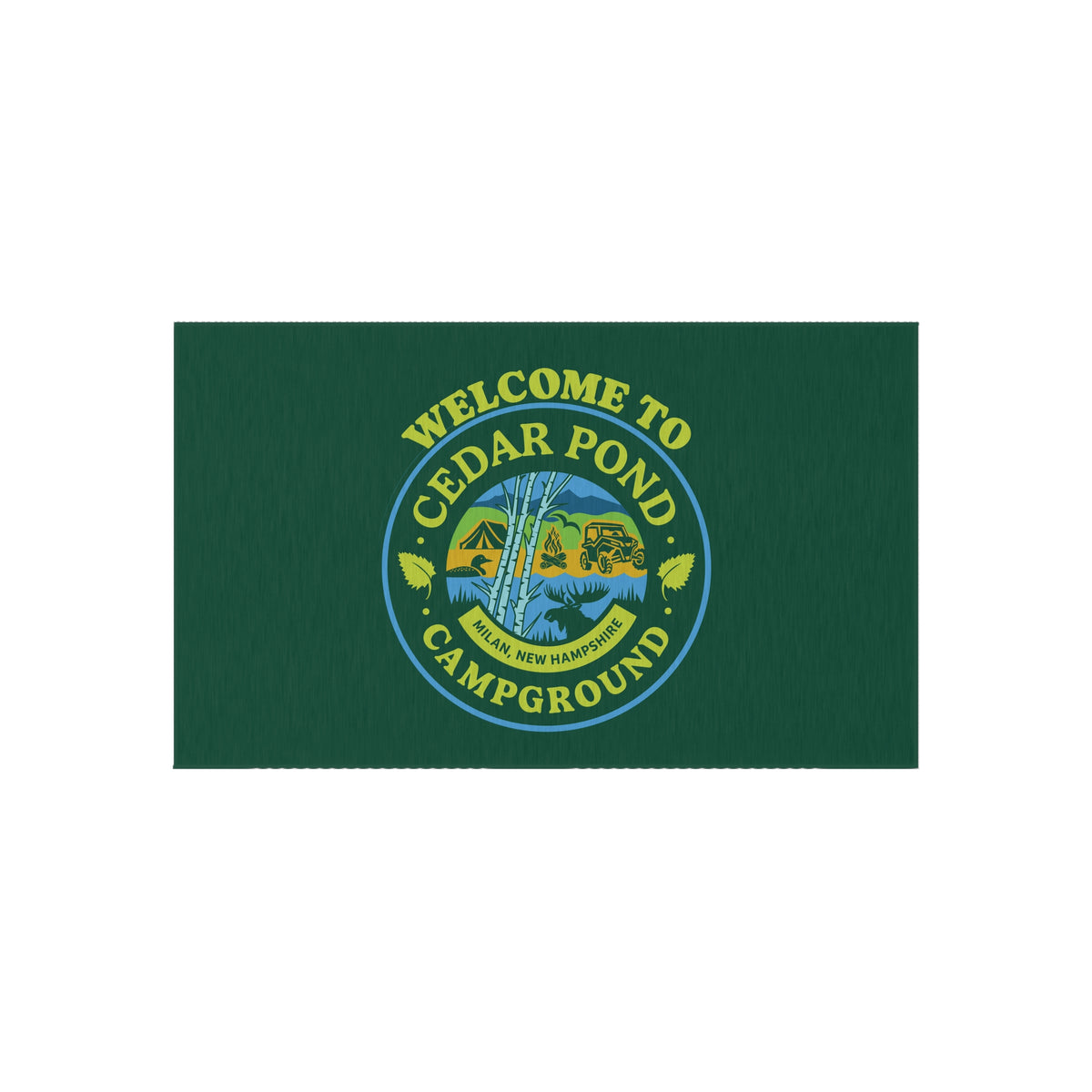 Welcome to Cedar Pond Campground Outdoor Rug — Durable Green Camping Doormat