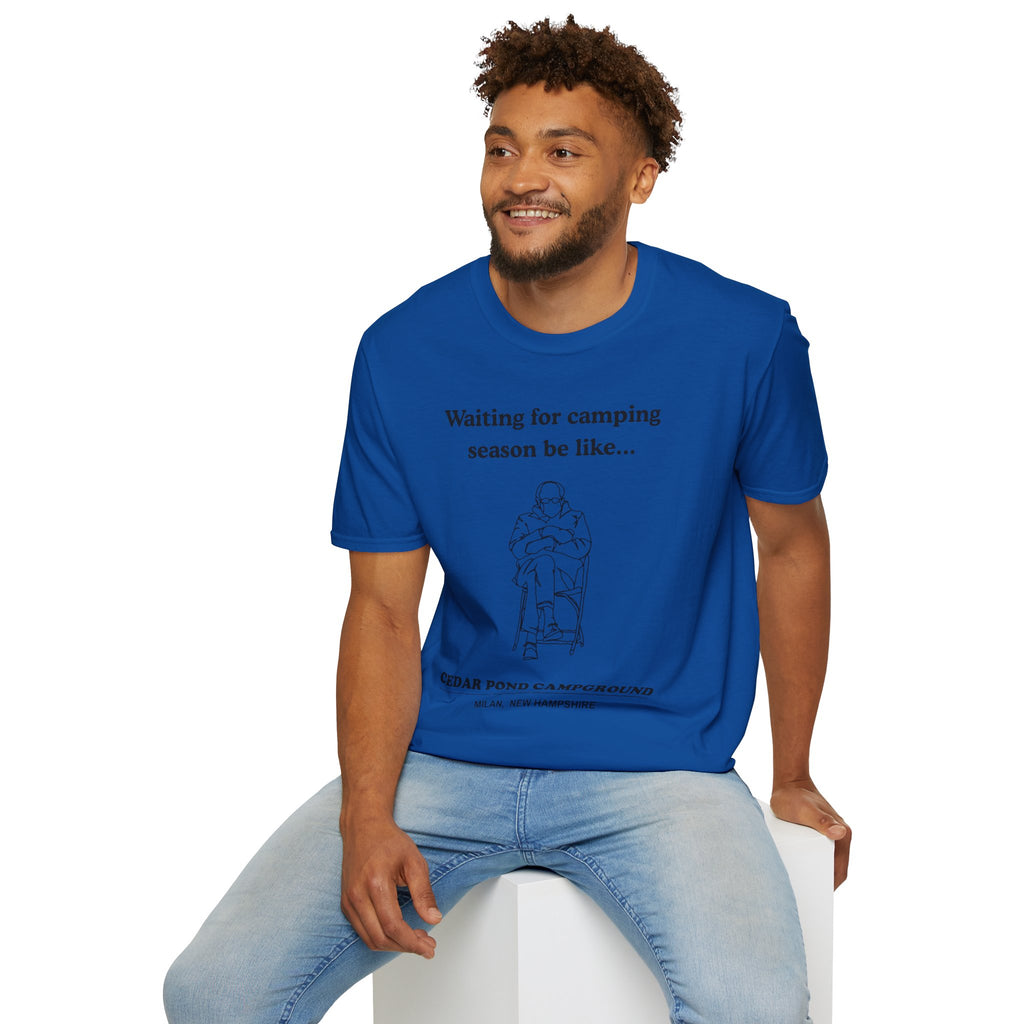 Waiting for Camping Season T-Shirt — Funny Camping Tee with Cozy Chair Graphic